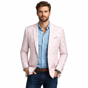 Croft & Barrow Blazer Mens 42R Pink Stripe Blue Ponies Sport Coat Jacket Whimsy